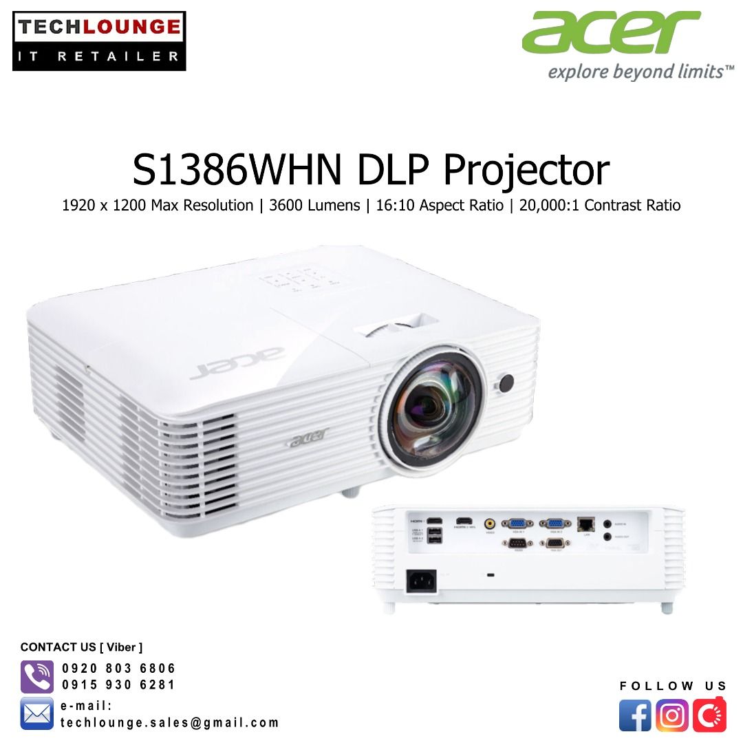 ACER CLASSROOM S1386WHN DLP Projector - WUXGA, 3600lm, 16:10 Aspect ...
