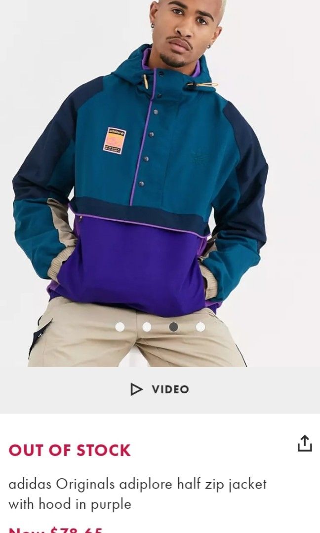Adidas Original Adiplore half zip jacket with hood in purple