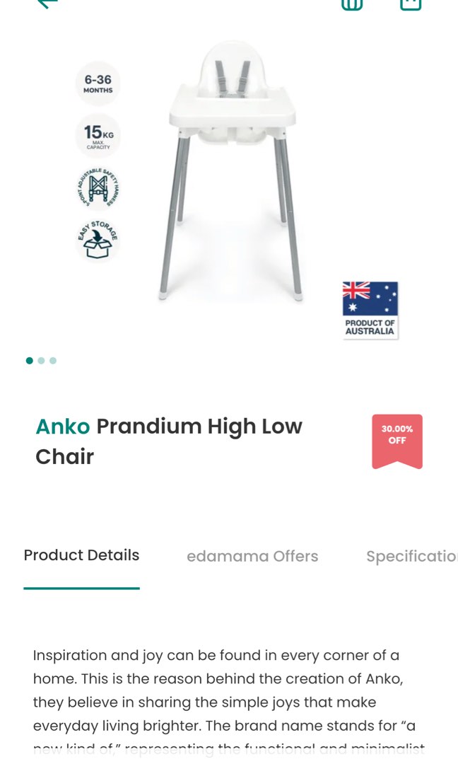 Anko High Low Chair Babies Kids Baby Nursery Kids Furniture