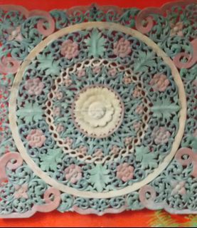 Antique century-old decorative teak panel wood carving from Burma (4'X4'), rare and intricate work of art  