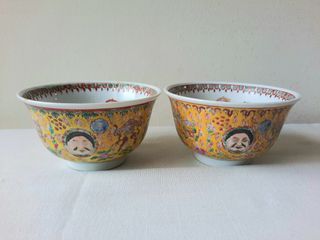 Antique Chinese Qianlong Yellow Porcelain Bowls Pair 乾隆御制