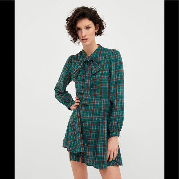 Zara green plaid dress on sale