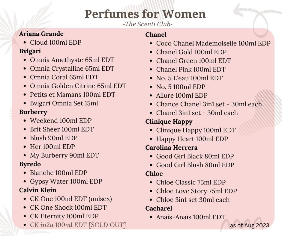 Fm women's perfume hotsell list