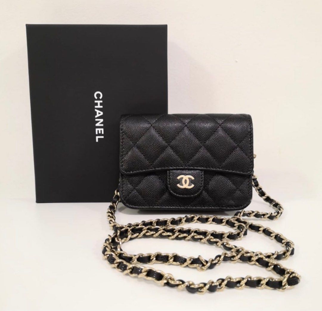 AUTHENTIC CHANEL CLASSIC CHD CLUTCH WITH CHAIN CAVIAR BLACK GHW