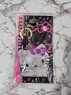 Authentic Hello Kitty Rhinestone Puffy Tassel Key Chain Purse Charm
