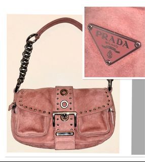 Authentic Prada pink suede buckle chain shoulder bag