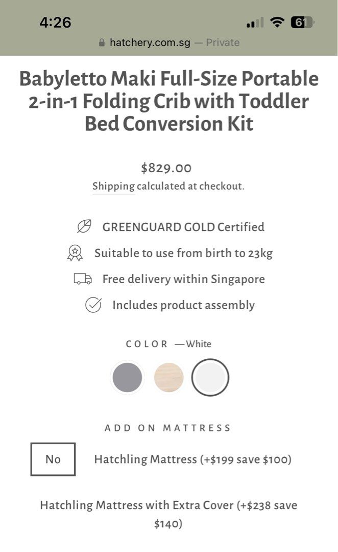 Babyletto Crib full size and foldable with bed conversion, Babies