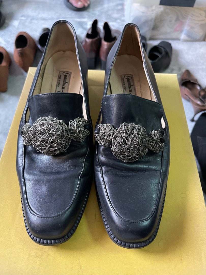 Black Leather Ladies Loafer with Interesting Details, Women's Fashion