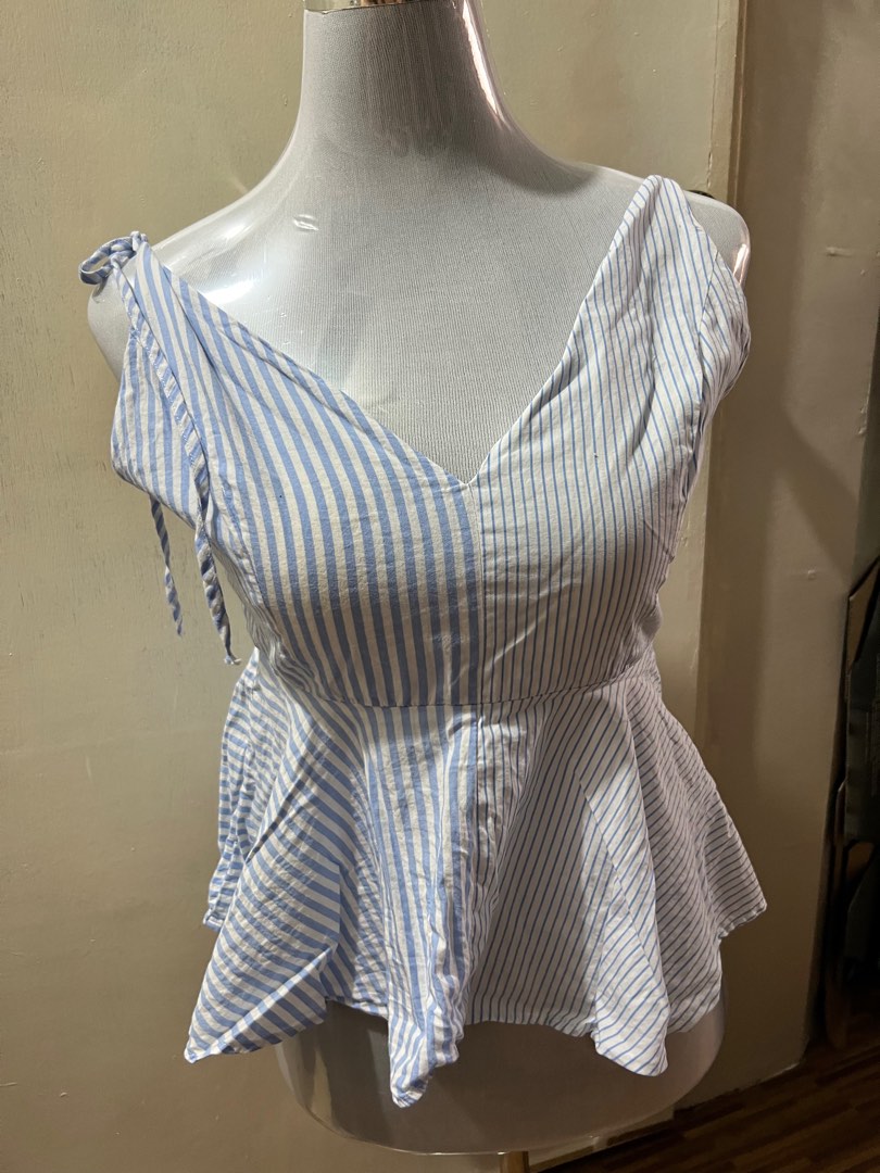 Blue Textured Peplum Top main image 0
