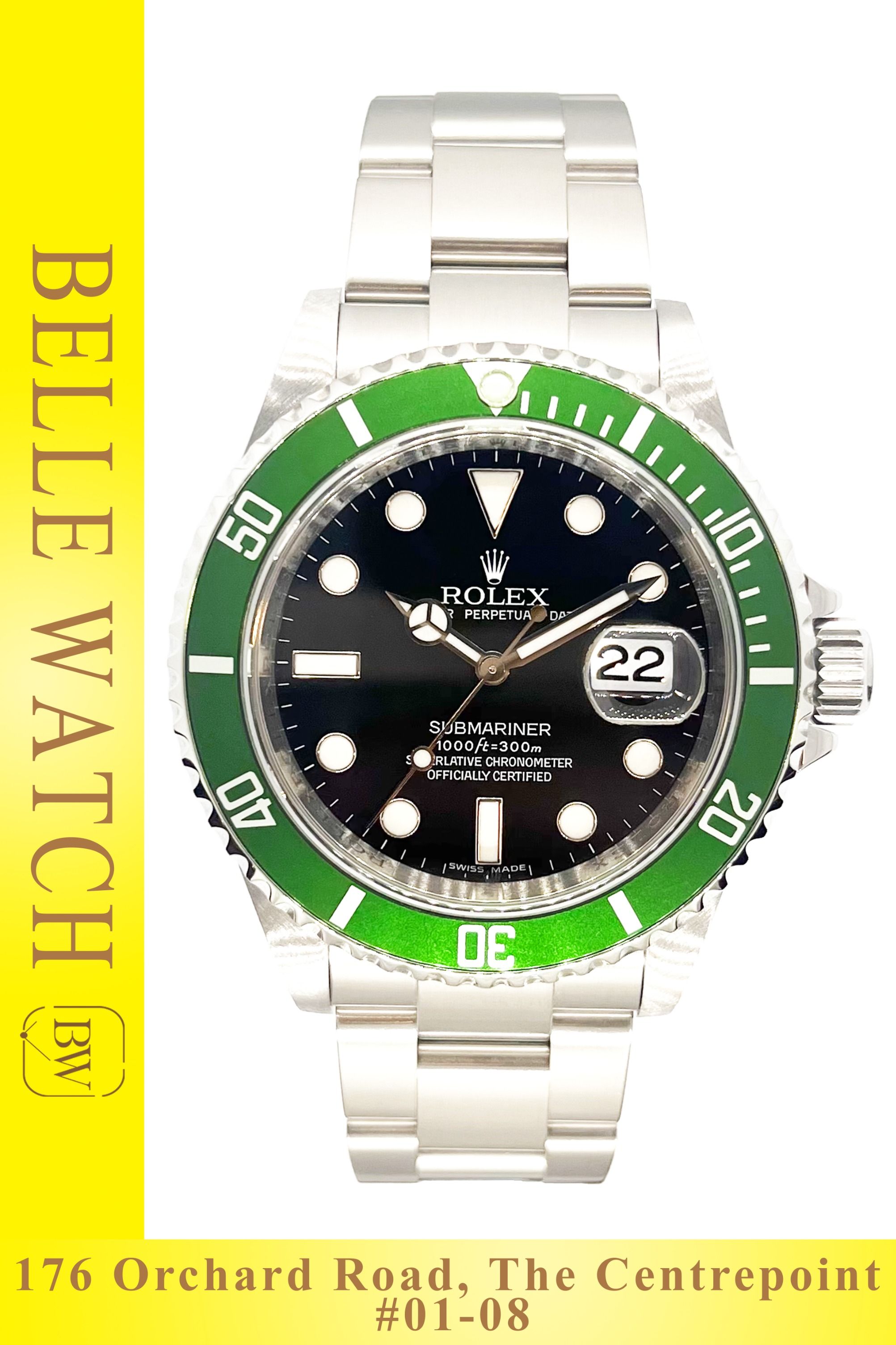 16610LV Rolex Submariner Kermit Date Black Dial | Stainless Steel