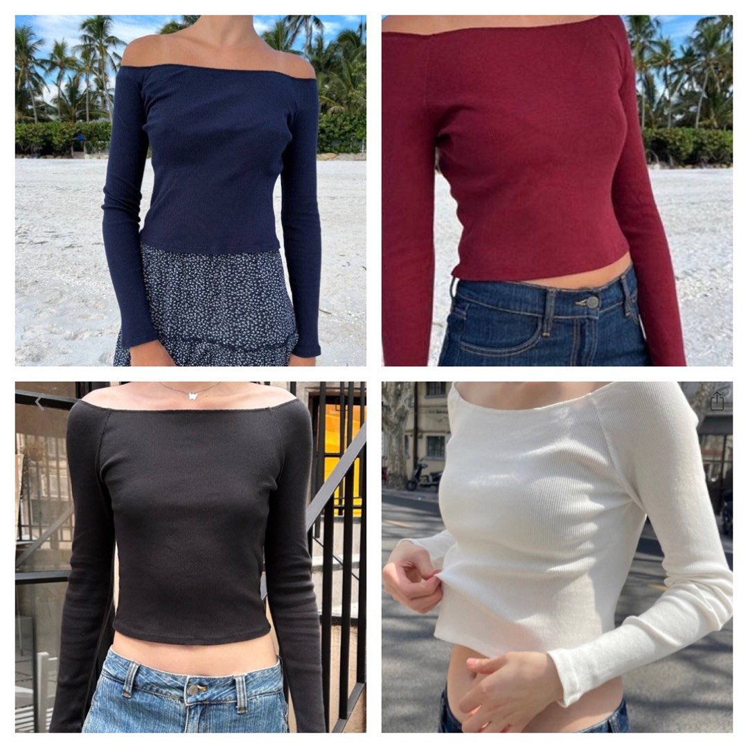Brandy Melville, Tops, Brandy Melville Xs S Striped Off The Shoulder  Cropped Long Sleeve Top
