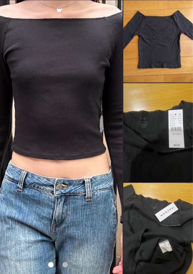 brandy melville mayson long sleeve off the shoulder top authentic spree,  Women's Fashion, Tops, Longsleeves on Carousell