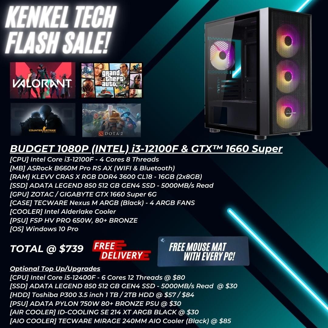 Budget Custom Gaming PC Intel i3 12100F GTX 1660 Super Valorant GTA V CSGO DOTA 2 Computers Tech Desktops on Carousell