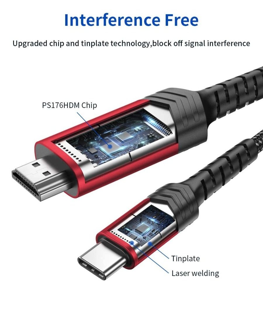 c0618 JSAUX USB C to HDMI Cable 10ft/3 (4K60Hz), Mobile Phones