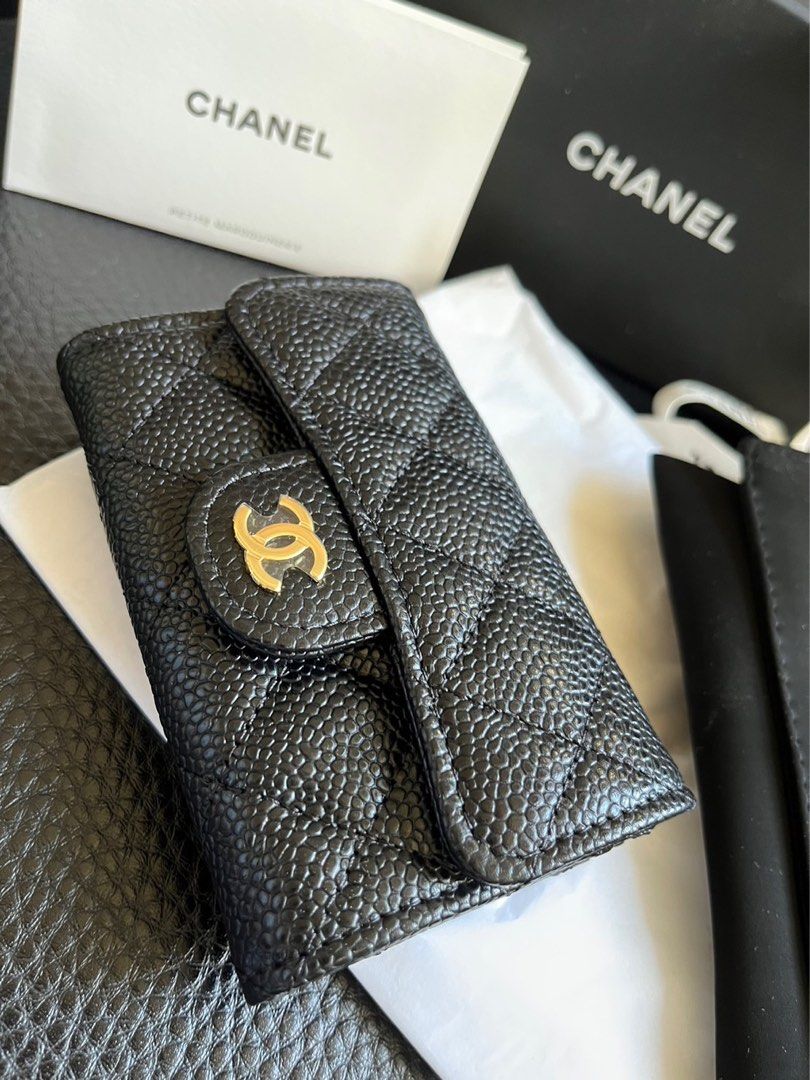 Chanel card holder caviar hotsell gold