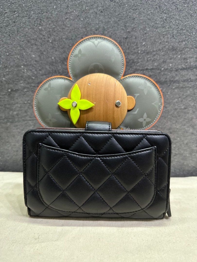 Chanel Quilted CC French Purse Wallet Black Lambskin Shw, Luxury, Bags &  Wallets on Carousell