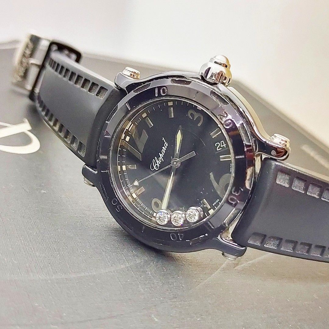 Chopard Happy Sport Dancing Diamond Limited Edition (Category: Luxury Watches) located in Manila. Submitted by ab.authentic.collection (Listing ID 1256343352, Image 1). Description: Available for Sale Chopard Happy Sport Dancing Diamond Limited Edition - Ref. 8507 - 39mm Ceramic Case - 3 Dancing Diamond - Limited edition, numbered case - Quartz, Keeps good time - Original rubber strap and buckle - Unit only and Chopard Box - Travel leather pouch 