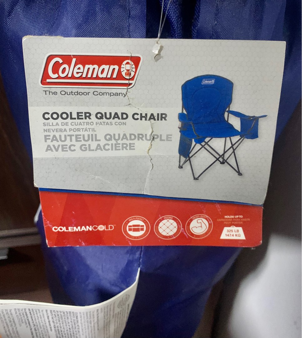Coleman Cooler Quad Chair Blue, Sports Equipment, Hiking & Camping on