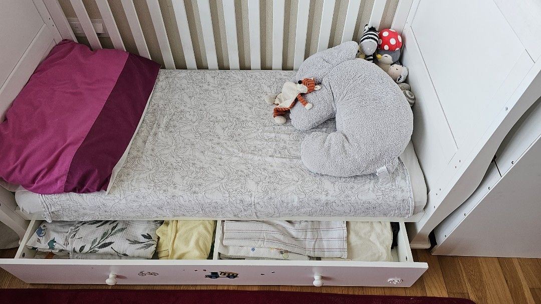 Cot with removable sides and drawers, Babies & Kids, Baby Nursery