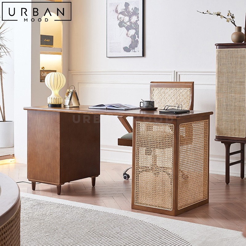 DIRK Rustic Rattan Study Table, Furniture & Home Living, Furniture ...