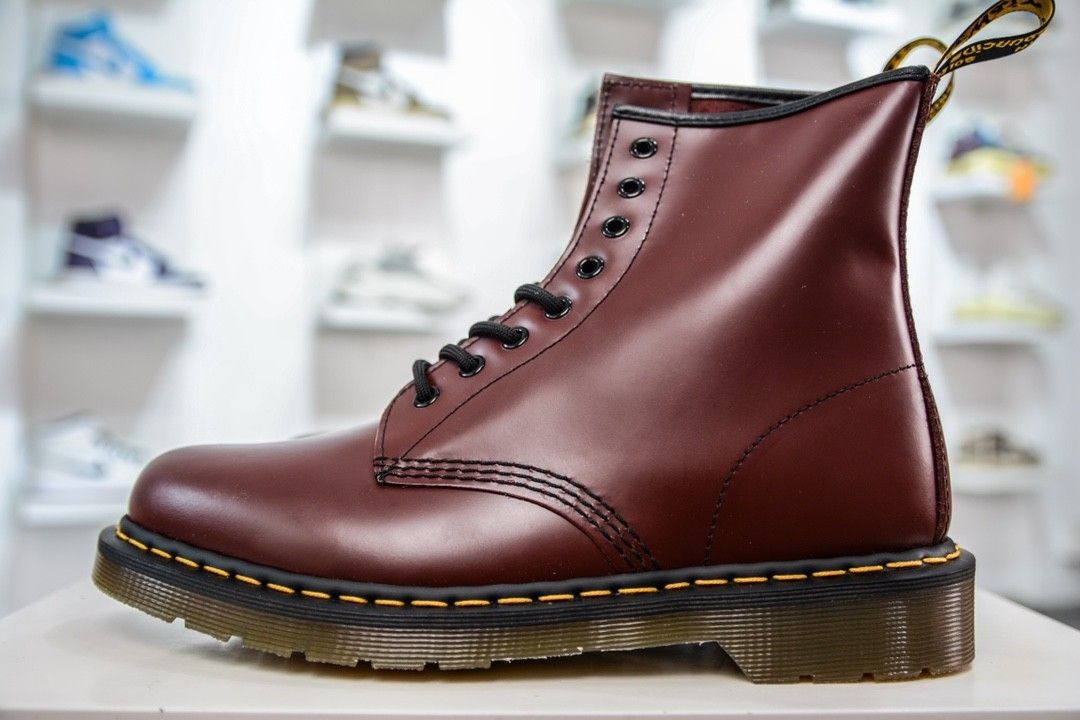 Dr.Martens 1460 Men s Burgundy 8 Eyes Tie Lace up Smooth Leather Boots Mid Season Sale