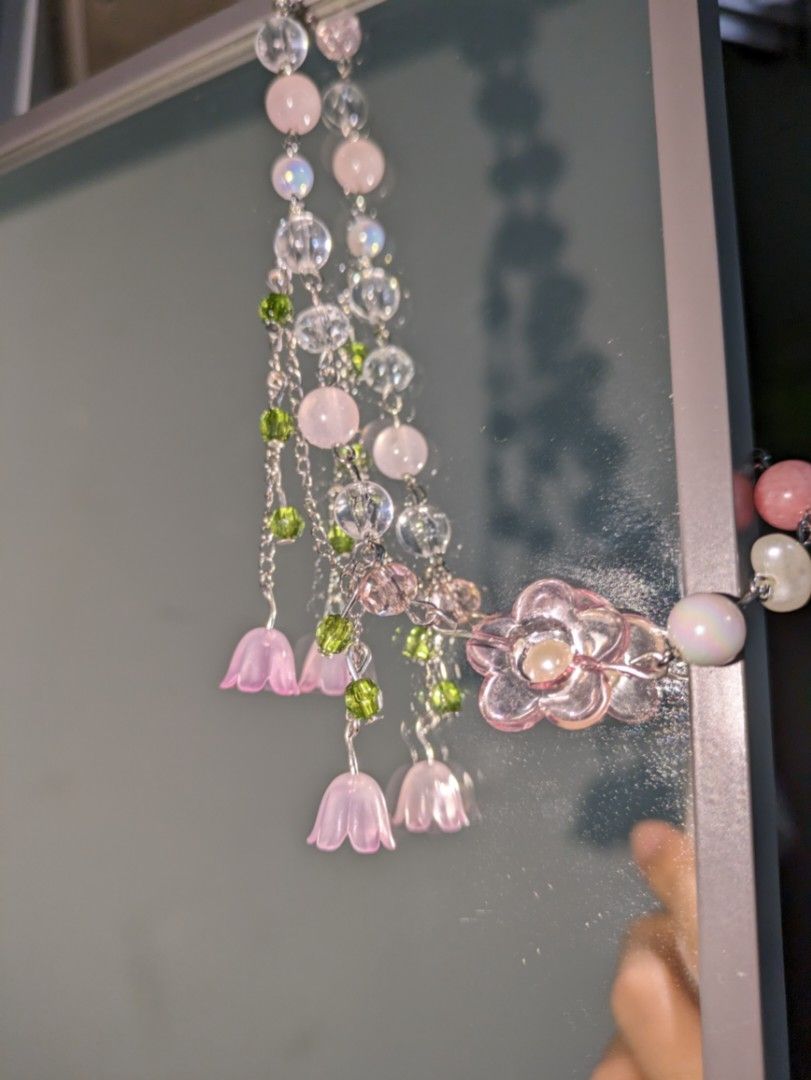cute fairycore coquette pink beaded necklace