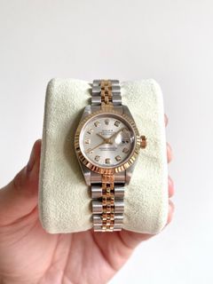 (Full Set) Rolex Oyster Perpetual Ladies Datejust 26 18k Half Gold Silver Diamonds Ref. 69173