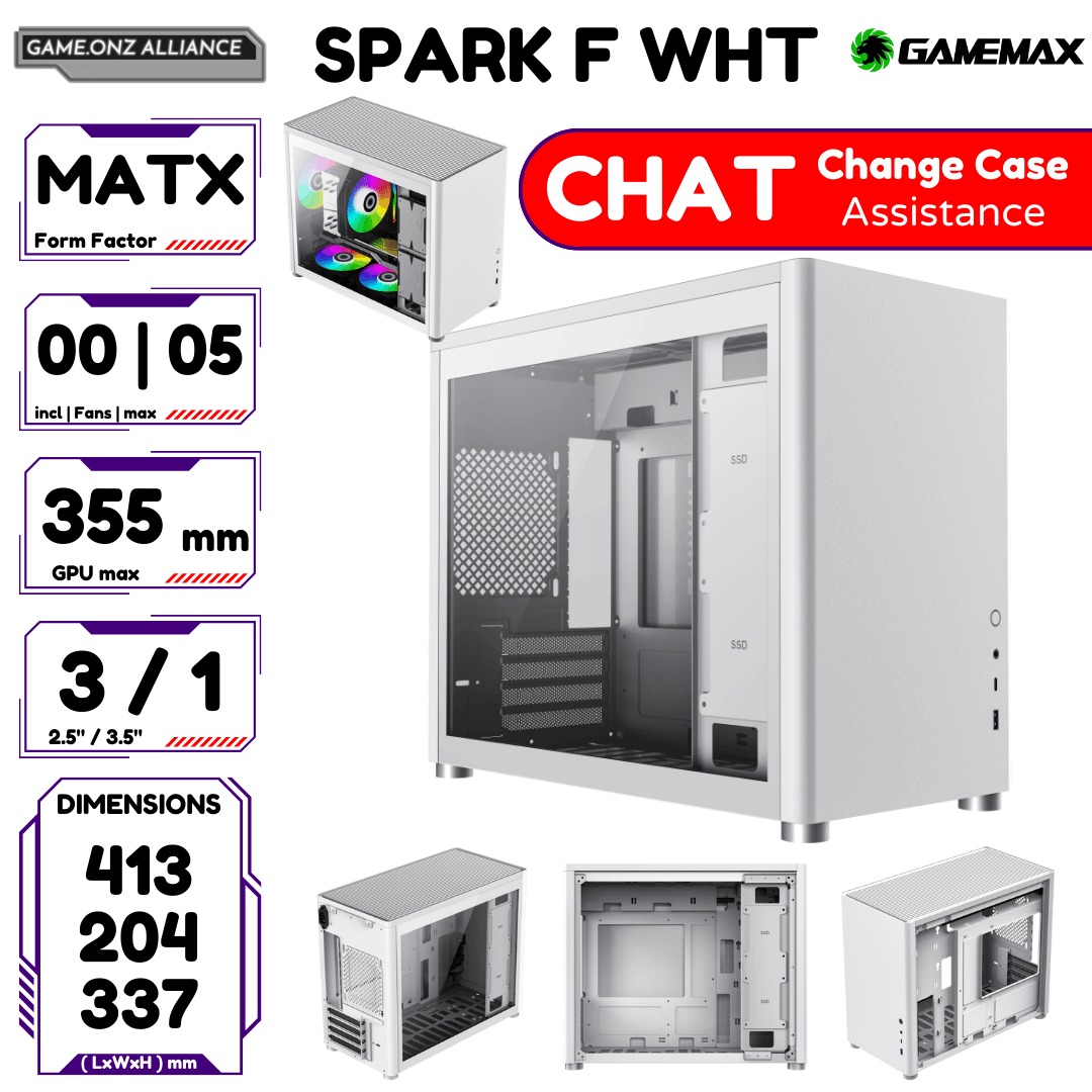 FULL WHITE GAMEMAX SPARK SFF PC CASING MINI CHASSIS MATX ITX MOBO