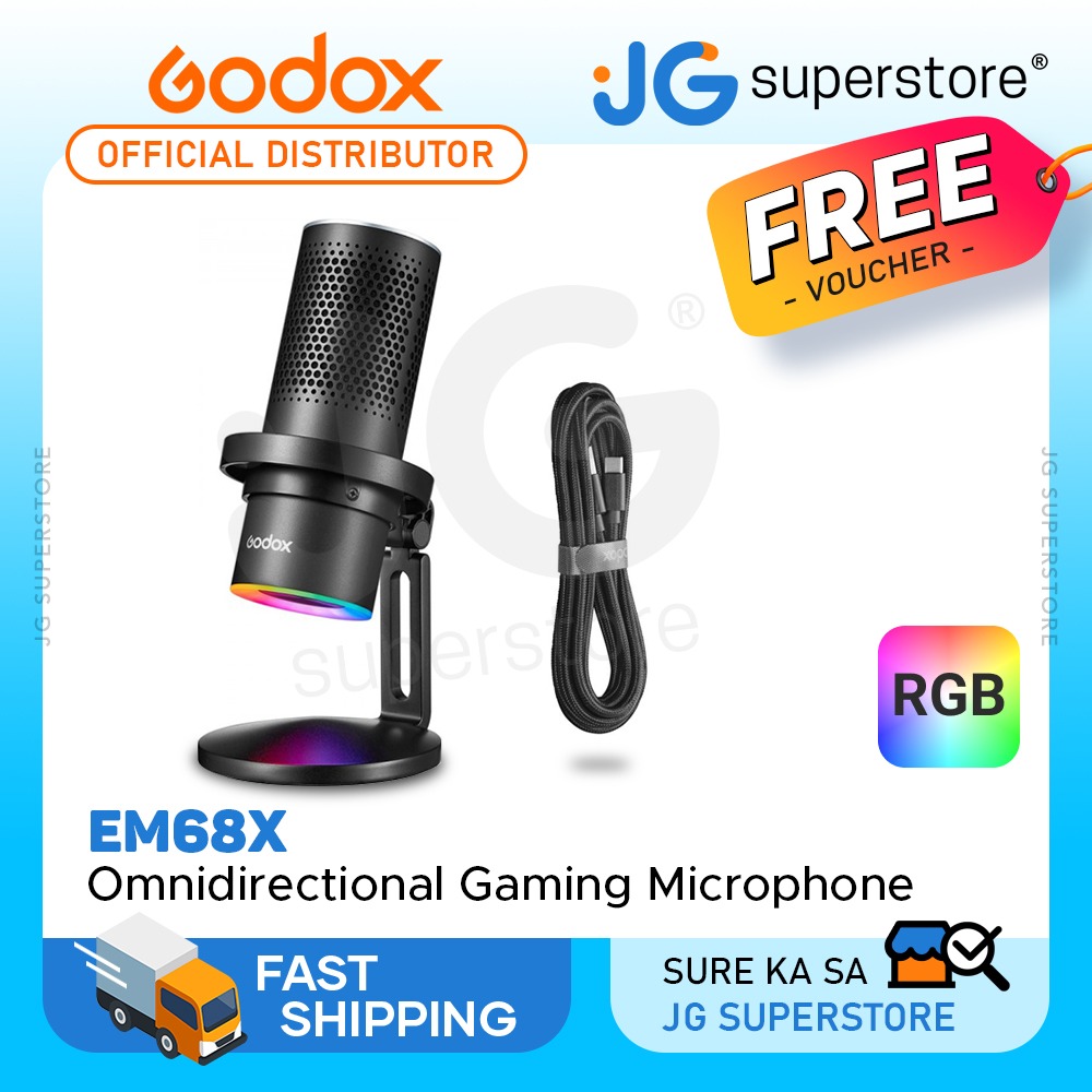 Godox EM68X RGB USB Condenser E-Sport Microphone with 4 Pick-Up Patterns,  3.5mm Jack Input and Mic Smart App Control Support, Plug and Play for  Gaming, Streaming and Podcasting