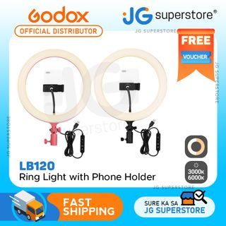 Godox LR120 Bi-Color 3000K-6000K 12-inch LED Ring Light for Youtube, Vlogging, etc. with Phone Holder   | JG Superstore