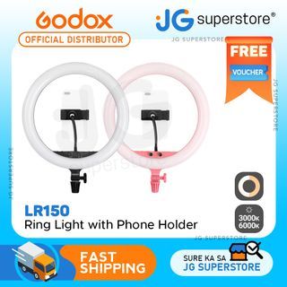 Godox LR150 Bi-Color 3000K-6000K 18-inch LED Ring Light for Youtube, Vlogging, etc. with Phone Holder 5 Cold Shoe Mount  | JG Superstore