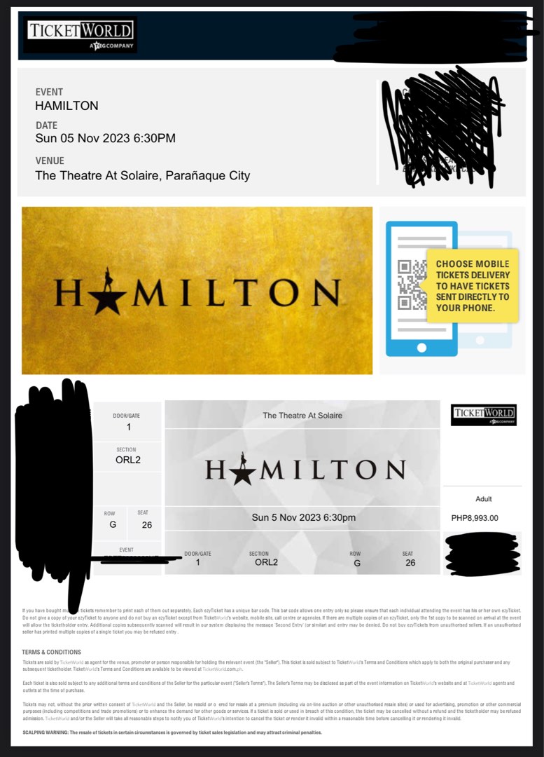 Hamilton tickets november on sale