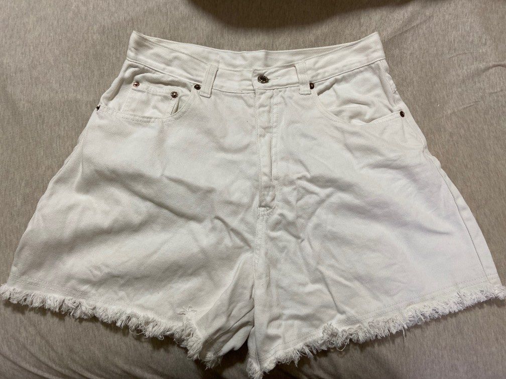 High Waisted White Denim Shorts Women s Fashion Bottoms Shorts
