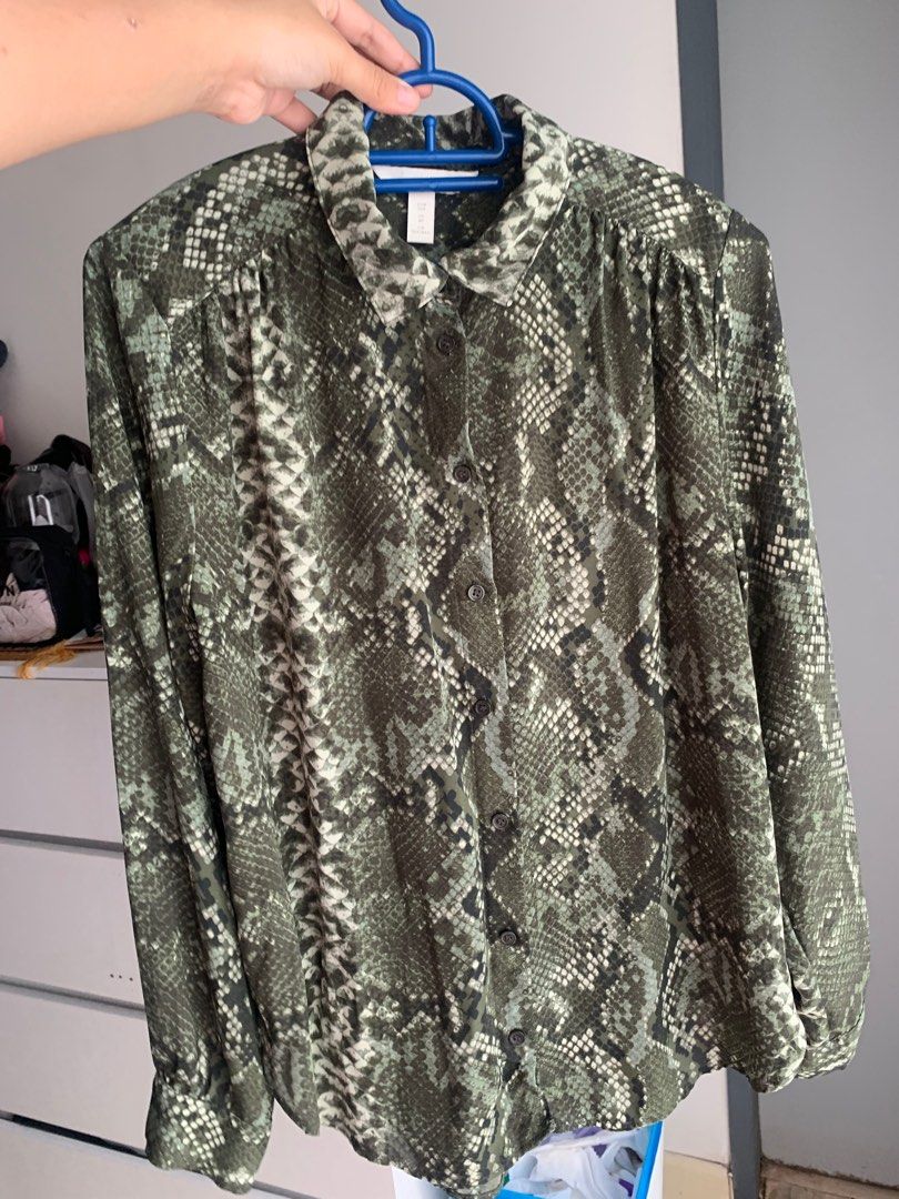 H M Blouse Dark Green Snakeskin Women s Fashion Tops Blouses on