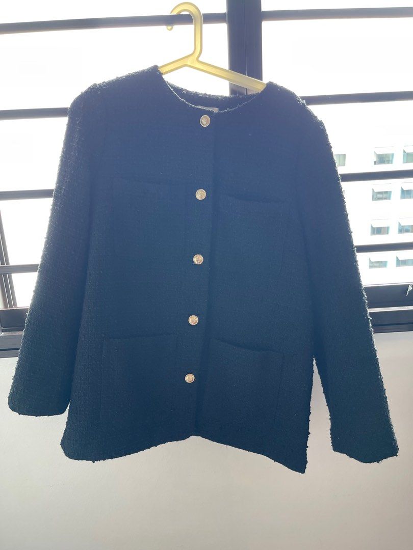 H&m Boucle Jacket Blue H&M Tweed Boucle Black Blazer, Women's