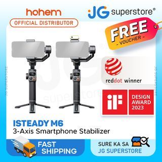 Hohem iSteady M6 and M6 Kit 3-Axis Smartphone Gimbal Stabilizer with AI Vision Sensor, iSteady 7.0 Anti-Shake Algorithm, 400g Load Capacity, 360 Degree Rotatable, Ultra Wide Angle Mode & OLED Display for Vloggers and Live-Streamers | JG Superstore
