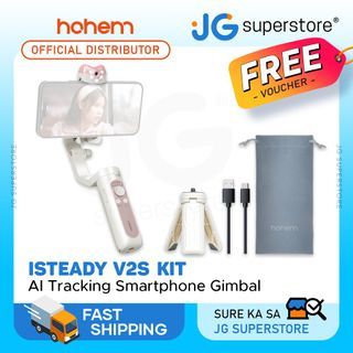 Hohem iSteady V2S Kit Foldable 3-Axis Auto Face AI Tracking Smartphone Gimbal with Tripod, USB Type C, Built-in AI Vision Sensor, LED Fill Light, Quick Roll Switch, Long Battery Life for Vlog, Video Recording, TikTok | JG Superstore