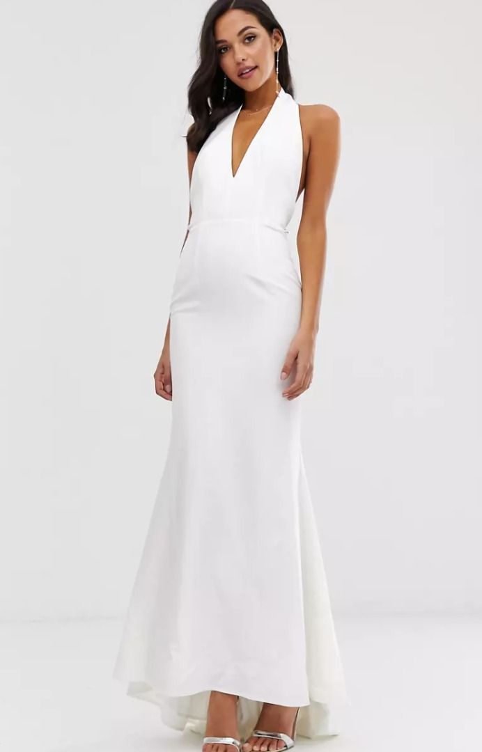 Jarlo extreme plunge front maxi dress with drop back in white