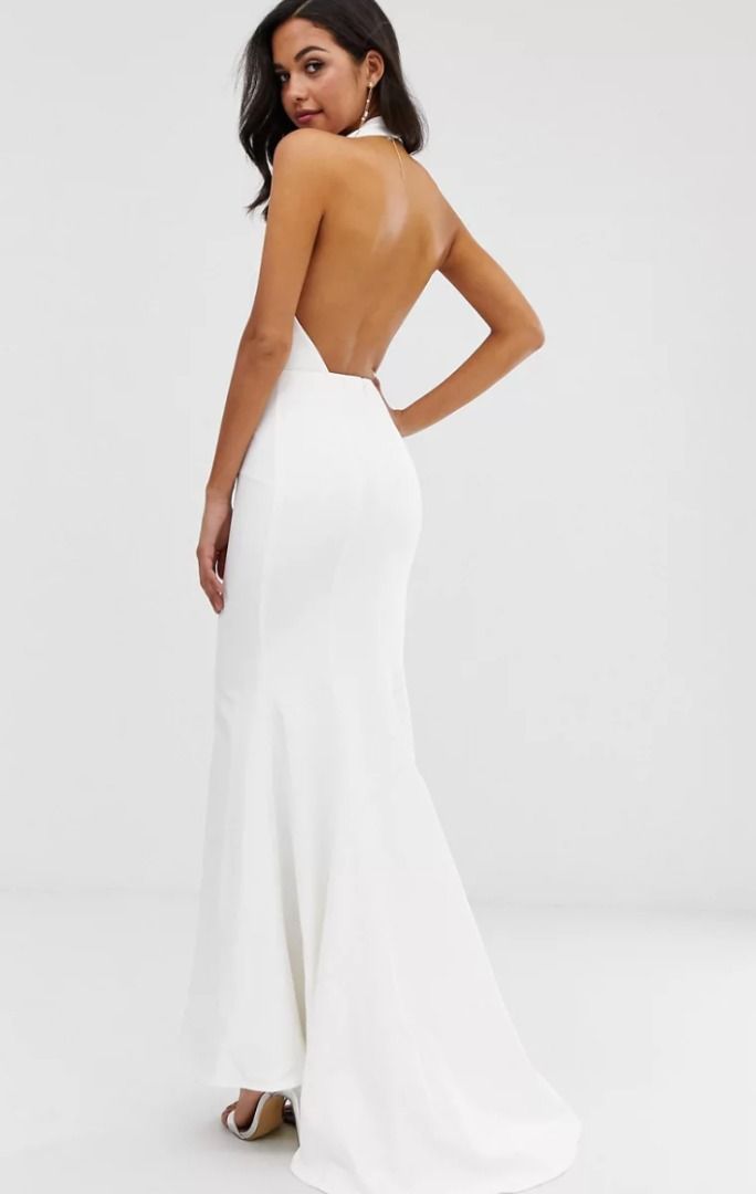 Jarlo extreme plunge front maxi dress with drop back in white