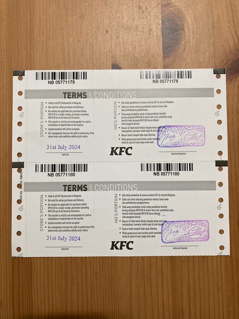 KFC Vouchers (Expiry Date 31st July 2024), Tickets & Vouchers, Vouchers on Carousell