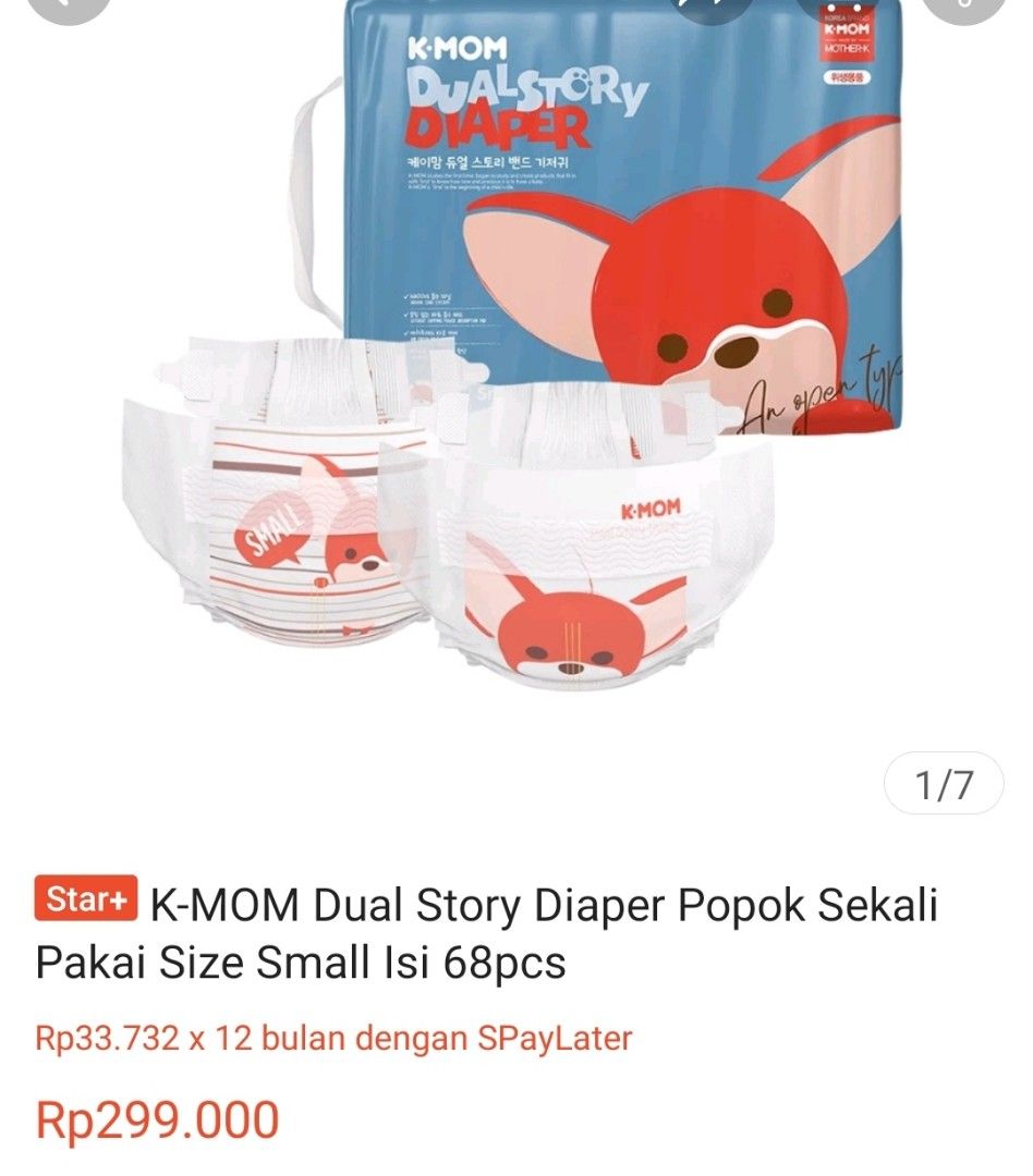 K MOM Diaper Dual Story Size Small 68 pcs Popok Bayi made in Korea pampers 4 8 kg S68