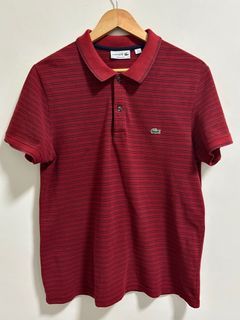 LACOSTE MEN’S POLO SHIRT STRIPES MAROON ORIGINAL ALTERED/REPAIRED SIZE MEDIUM