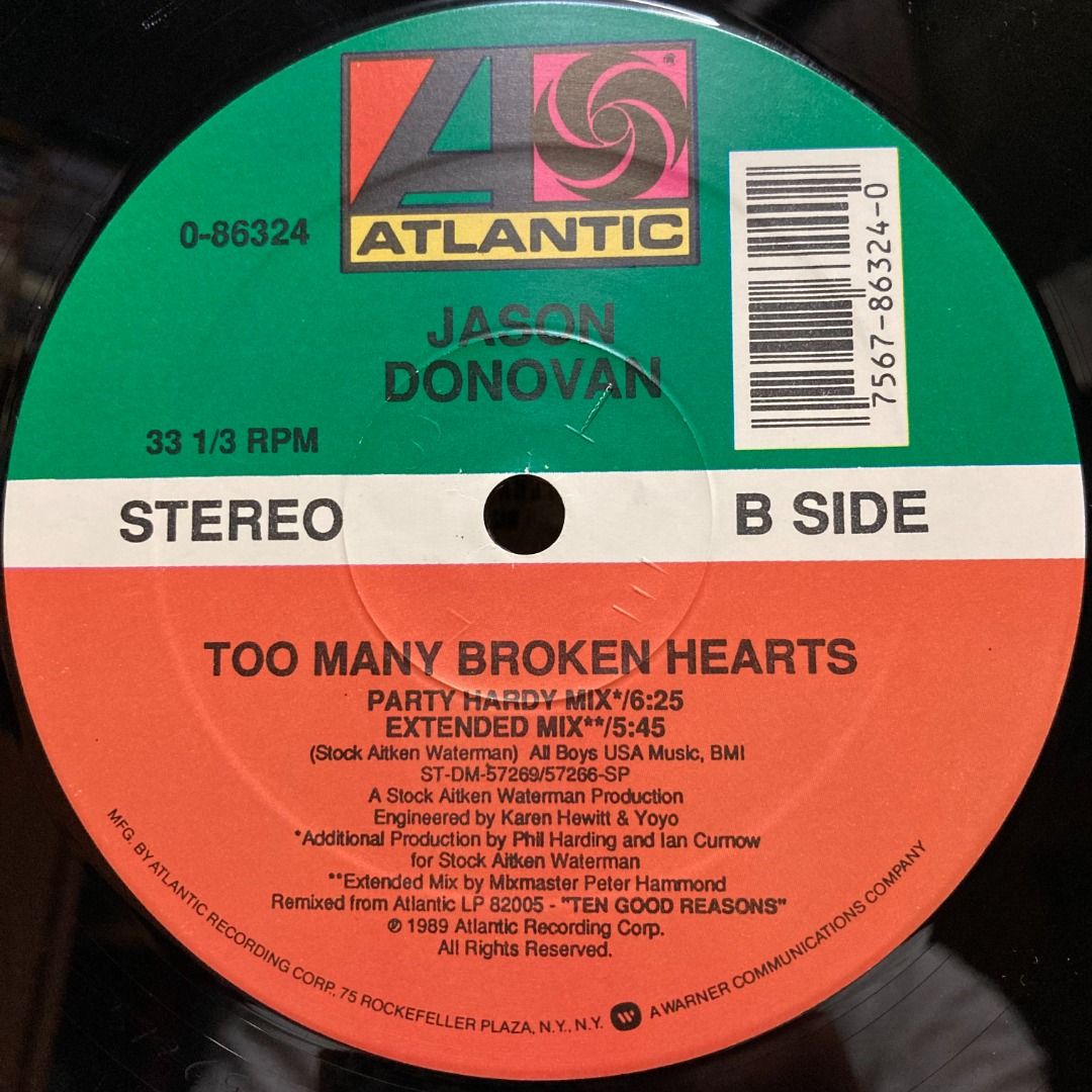 LP 黑膠唱片Jason Donovan Too Many Broken Hearts (Urban Mix) / Too