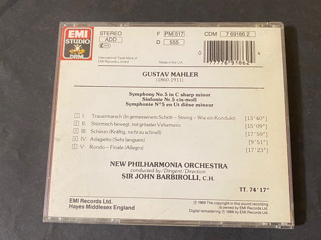 Mahler Symphony No. 5 , John Barbirolli, 興趣及遊戲, 音樂、樂器
