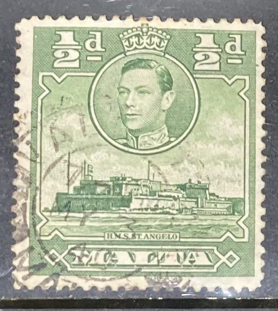 Malta 1938 King George VI definitive 1/2 d used stamp SG218 S St Angelo ...