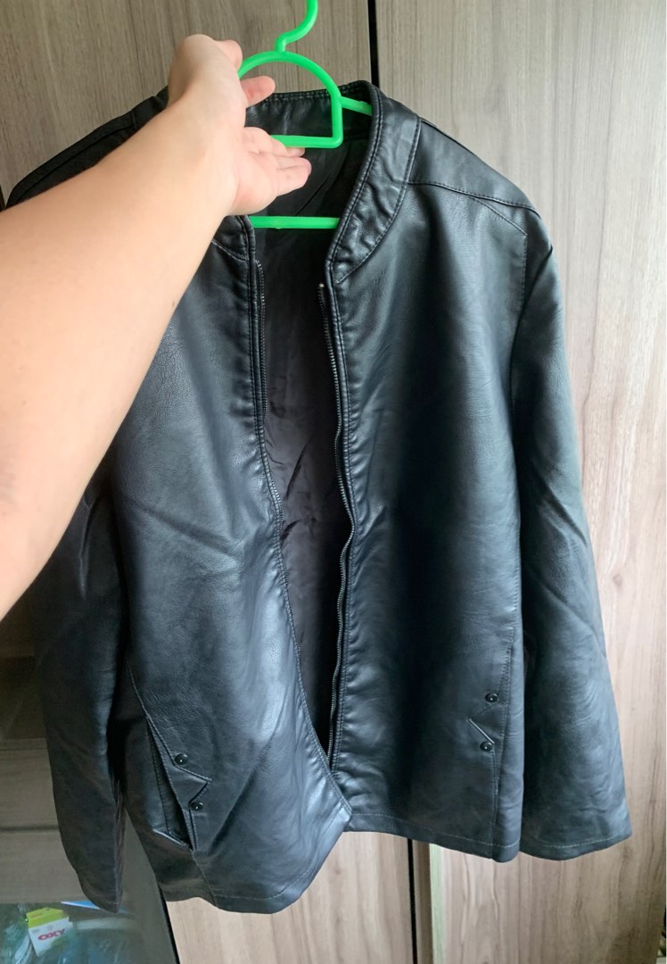 Men Black Outdoor Leather Jacket, Men's Fashion, Coats, Jackets and
