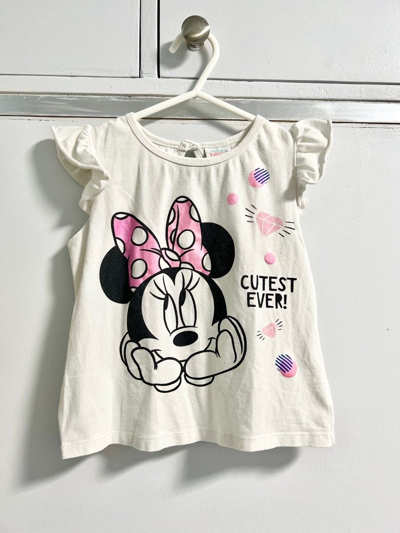 Minnie Mouse top in white w ruffled sleeves size 4T Babies