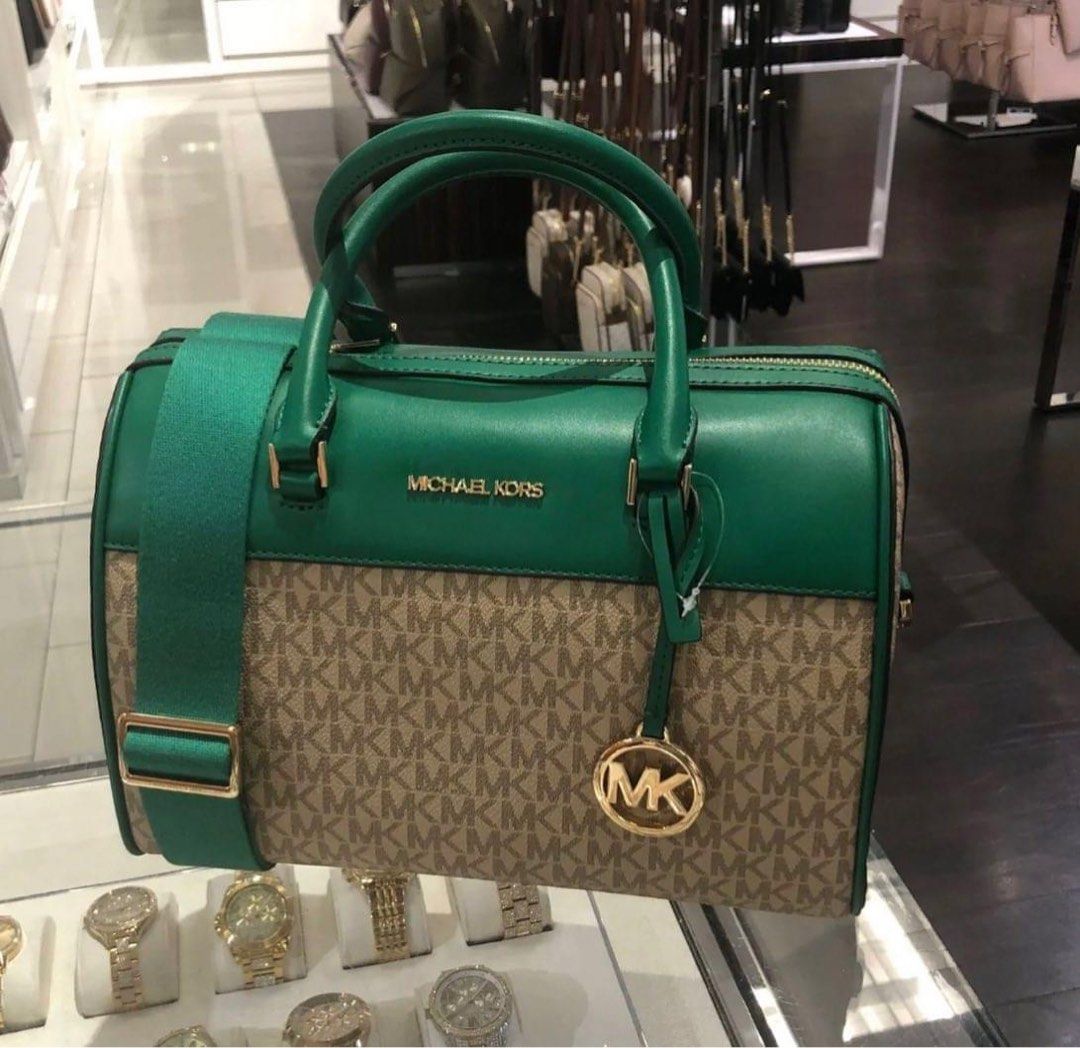 Michael Kors MK Jet Set Travel Medium Duffle Bag Satchel MK Signature  (Palmetto Green)