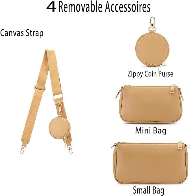 Multipurpose Multi Pochette Crossbody Bag Khaki, Women's Fashion