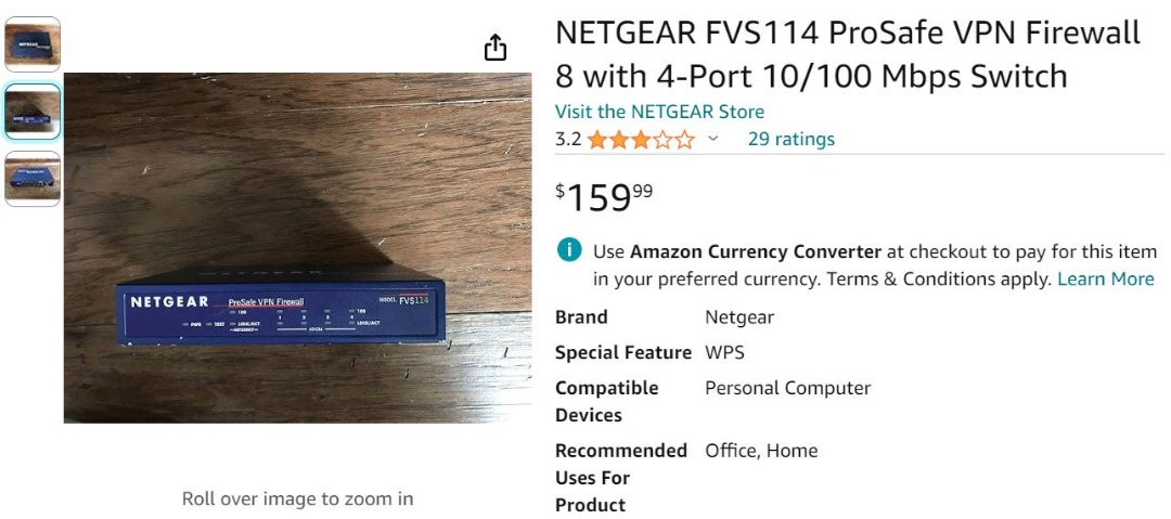 NETGEAR FVS114 ProSafe VPN Firewall with 4-Port 10/100 Mbps Switch,  Computers  Tech, Parts  Accessories, Networking on Carousell
